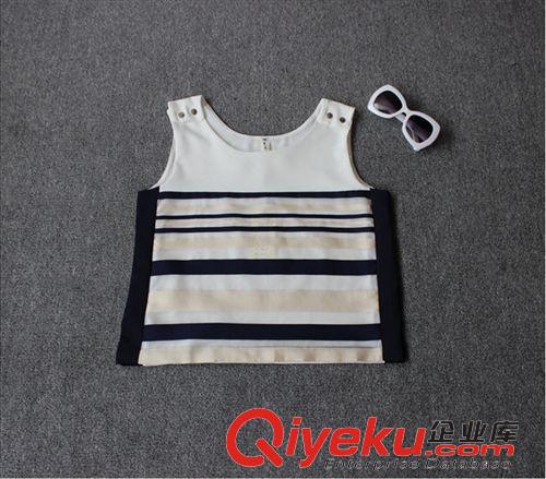休閑套裝 2015夏季新款 歐洲站套裝黑白條紋歐根紗拼接無袖背心+短褲兩件套原始圖片3