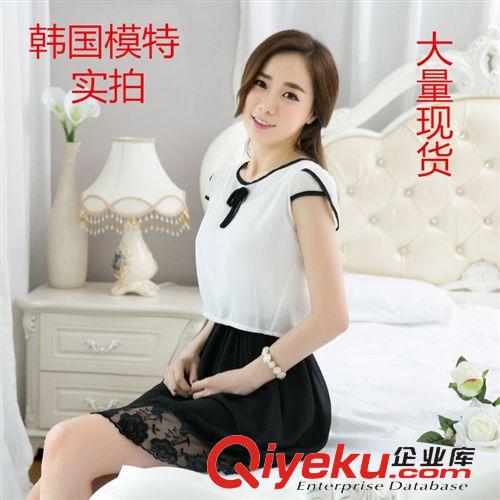兩件套連衣裙 2015夏季新品 韓版修身顯瘦時尚短袖兩件套百褶裙 雪紡連衣裙
