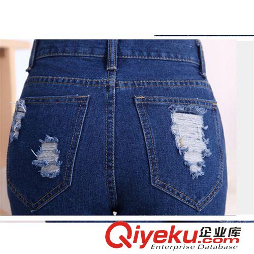 牛仔類 歐洲站秋裝新款女式破洞牛仔褲小腳褲韓版潮修身顯瘦緊身長褲代付