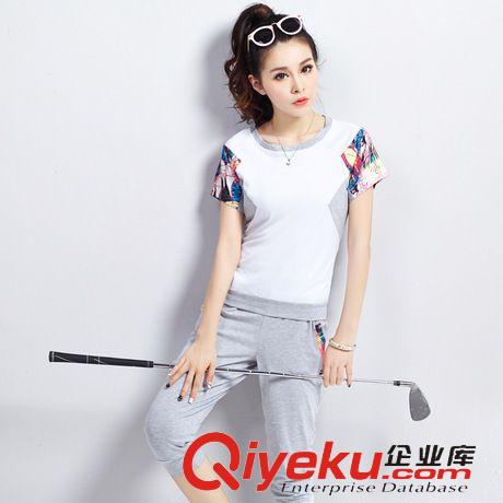 4.20號上新 女式韓版運(yùn)動套裝 修身撞色七分褲兩件套班服 網(wǎng)球服潮 阿里批發(fā)
