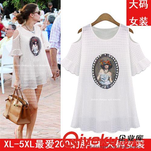 4.2號(hào)新款上新 歐洲站2015夏裝新款t恤女 歐美風(fēng)歐根紗印花圓領(lǐng)大碼上衣原始圖片2