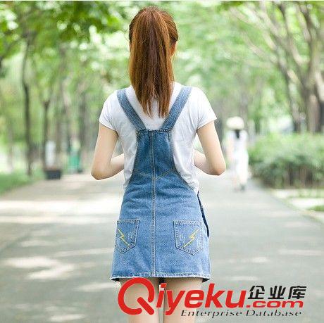 3.16女款第3波上新 韓國代購2015春夏新品牛仔背帶裙女 韓版修身百搭抓紋學生吊帶裙原始圖片3