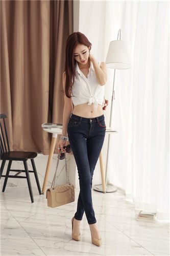 3.16女款第3波上新 春款新品2015女式牛仔褲 韓版顯瘦中腰深色小腳褲百搭潮 批發(fā)原始圖片2
