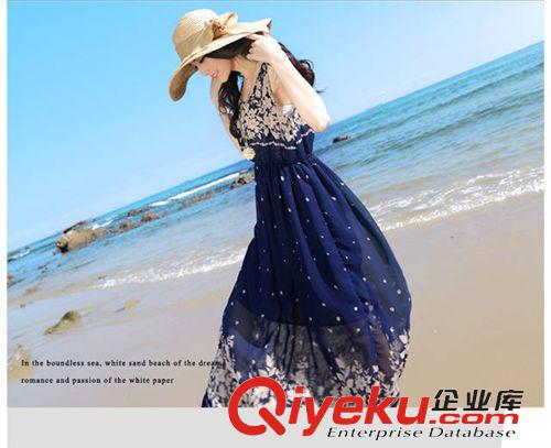 外貿單新品 新款2015夏季女式沙灘裙 波西米亞碎花無袖雪紡連衣裙  一件代發原始圖片2