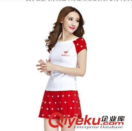 休閑運(yùn)動套裝 夏季新款女式休閑運(yùn)動裝 韓版氣質(zhì)顯瘦波點(diǎn)短裙+圓領(lǐng)短袖T恤原始圖片2