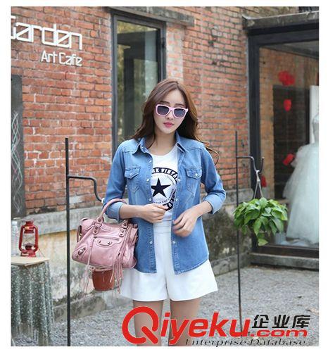 女式牛仔專場 2015春夏季新品牛仔襯衣女 懷舊復(fù)古水洗燕尾長袖百搭牛仔襯衫原始圖片3
