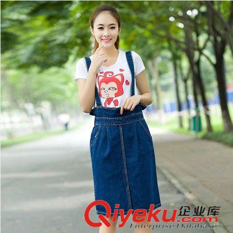 女式牛仔專場 2015夏季新品吊帶牛仔連衣裙 韓版女松緊高腰牛仔吊帶裙背帶裙原始圖片2