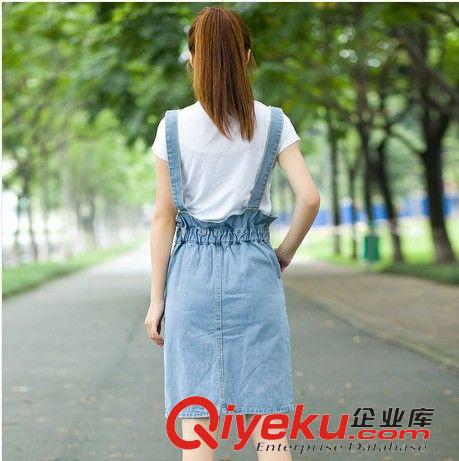 女式牛仔專場 2015夏季新品吊帶牛仔連衣裙 韓版女松緊高腰牛仔吊帶裙背帶裙原始圖片3