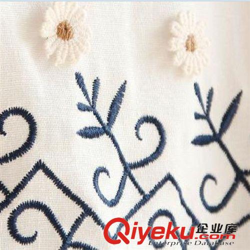 打底衫 2015款韓版寬松刺繡白色學(xué)院風(fēng)短袖棉麻連衣裙孕婦裝原始圖片3