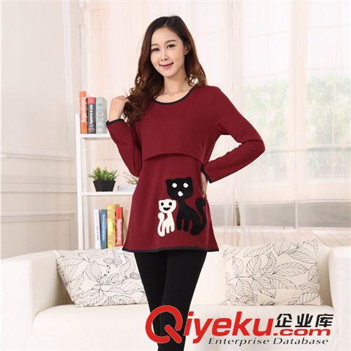 優質孕婦裝 2015春新款休閑孕婦裝哺乳衣 外出時尚貓咪繡花孕婦裝女原始圖片3