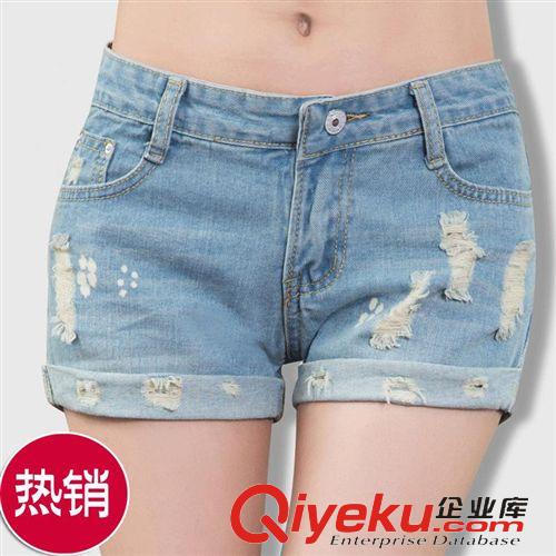 時(shí)尚女褲 春夏新款韓版顯瘦破洞卷邊牛仔短褲女修身薄款原始圖片2