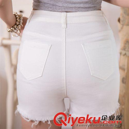 時尚牛仔短褲 韓版高腰短褲毛邊彈力女牛仔熱毛邊彈力顯瘦女褲原始圖片3