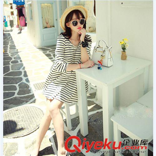 9188 2015新款優質孕婦裝條紋大碼七分袖純棉連衣裙夏季