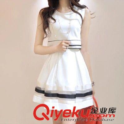 9188 夏裝新款韓版女裝條紋拼接假兩件套裙