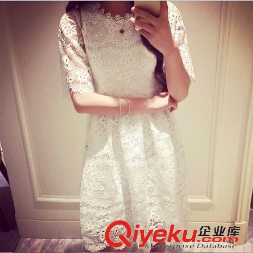 9188 2015夏新款時尚甜美白色高腰修身顯瘦淑女連衣裙原始圖片3