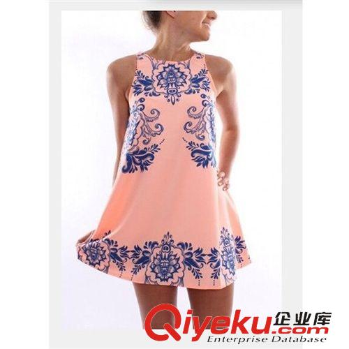 5月2期新品 速賣通Ebay外貿歐美女士無袖圓領印花雪紡連衣裙原始圖片2
