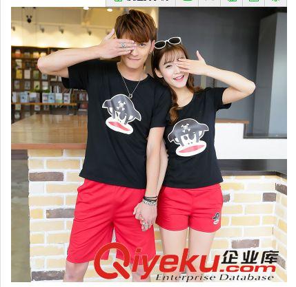 5月1期新品 2015夏季情侶裝韓版男女圓領短袖T恤+情侶衫短褲套裝一件代發原始圖片3