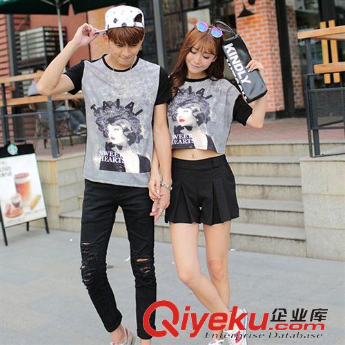 5月1期新品 2015夏新款韓版情侶裝海邊蜜月服男女短袖t恤沙灘短褲兩件套套裝