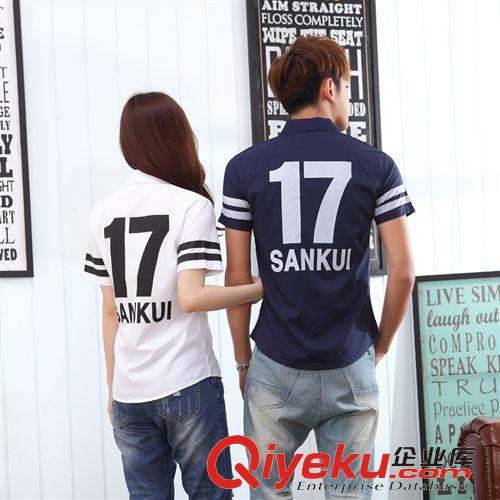 4月7期新品 情侶裝修身大碼潮牌學生襯衫字母印花翻領男女短袖工作襯衣班服原始圖片2
