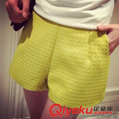 4月6期新品 2015年優質版簡約百搭提臀短褲顯瘦加厚插袋格紋熱褲直筒褲女批發原始圖片2