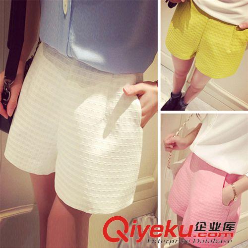 4月6期新品 2015年優質版簡約百搭提臀短褲顯瘦加厚插袋格紋熱褲直筒褲女批發原始圖片3