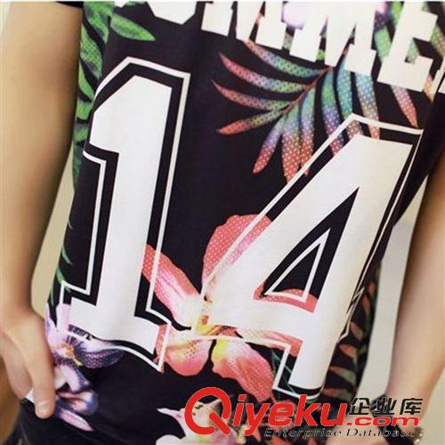 4月6期新品 2015夏季新款情侶裝彩色數字印花情侶短袖T恤韓版中長款女裙批發原始圖片2
