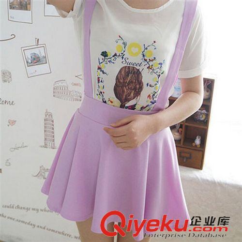 4月6期新品 韓國東大門代購夏裝新款背帶裙糖果色甜美A字短裙松緊腰百褶裙原始圖片2