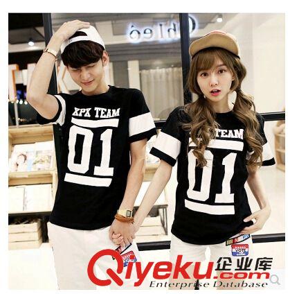 4月6期新品 2015夏裝新款情侶裝01數(shù)字風(fēng)圓領(lǐng)休閑短袖T恤時尚印花 班服批發(fā)潮原始圖片2
