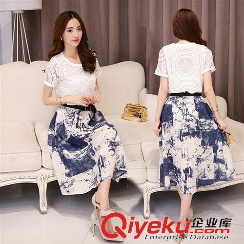 4月5期新品 2015韓版夏季新款女裝兩件套 時尚白色短袖襯衫+百搭網紗短裙套裝