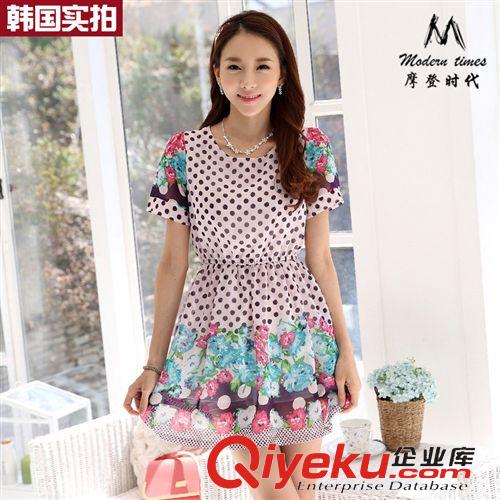4月5期新品 東大門2015夏裝新款圓領(lǐng)印花雪紡連衣裙女裝大碼品牌連衣裙批發(fā)女原始圖片2
