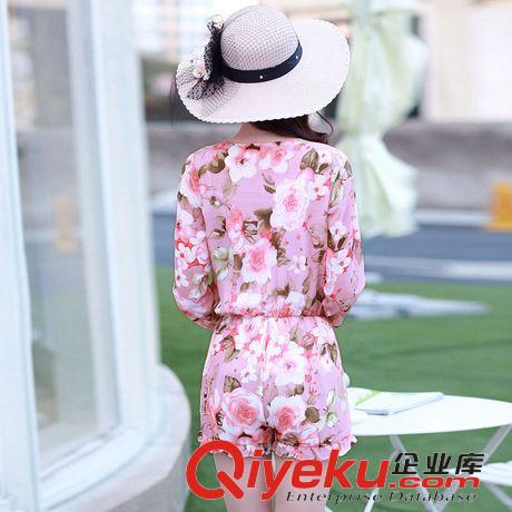 4月4期新品 2015歐洲站套裝明星同款防曬衣雪紡連衣褲碎花長(zhǎng)袖連體褲裙批發(fā)原始圖片3