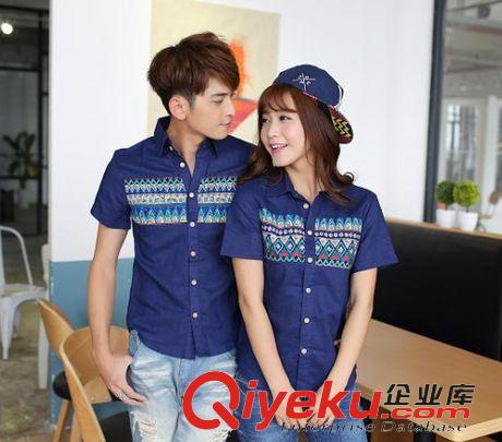3月30號新品 2015夏季韓國情侶裝襯衫時尚印花男女襯衣短袖班服一件代發原始圖片2