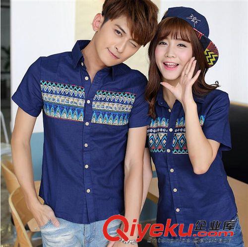 3月30號新品 2015夏季韓國情侶裝襯衫時尚印花男女襯衣短袖班服一件代發原始圖片3