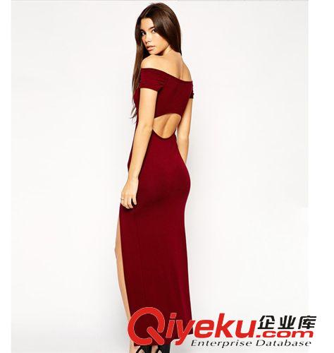 歐美風(fēng) 速賣通ebay  系列  2015外貿(mào)爆款ebay速賣通歐美一字領(lǐng)露肩后背橢圓性感開叉連衣裙原始圖片3