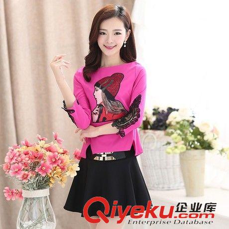 3月20號新品 2015春裝新款韓版套裝裙短裙印花兩件套時尚七分袖連衣裙原始圖片3