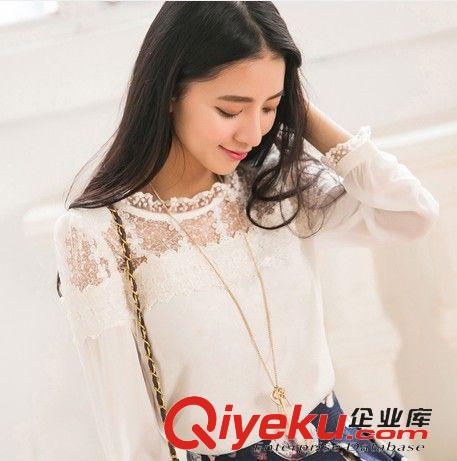 3月15號(hào)新品 韓國(guó)東大門2015新款 韓版時(shí)尚修身長(zhǎng)袖蕾絲衫花邊立領(lǐng)蕾絲襯衫潮原始圖片3