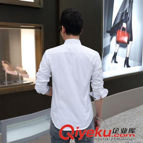 精品男裝 2015春裝新款男裝長(zhǎng)袖襯衫男士韓版修身襯衣男式拼接上衣批發(fā)原始圖片2
