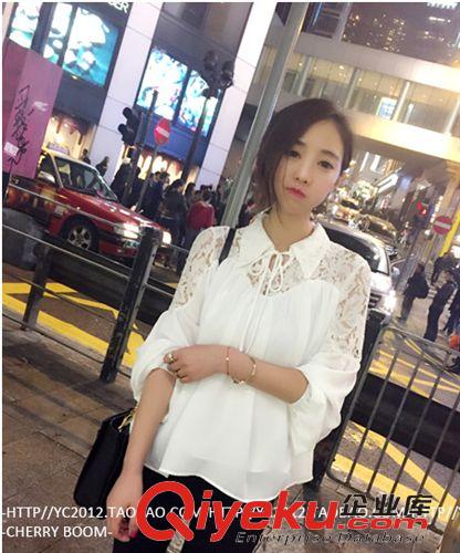 {dj2}定制， 【YESWOMEN】小宜 {dj2}定制 精致蕾絲拼雪紡襯衫 一件代發原始圖片3
