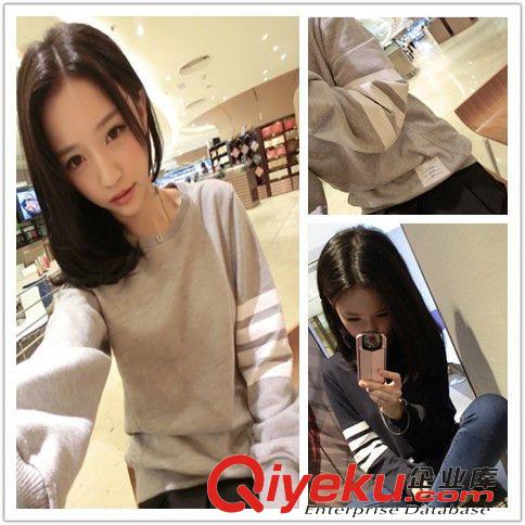 {dj2}定制， 2015 錢夫人 小宜{dj2}定制 橫條膠印 圓領(lǐng)套頭學(xué)院風(fēng)T恤上衣女