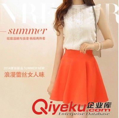 夏款套裝 2015夏裝新款 韓版女潮上衣蕾絲半身裙休閑兩件套裝顯瘦氣質(zhì)原始圖片2