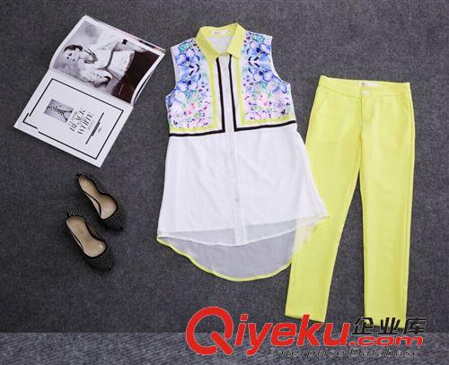 夏款套裝 2015夏裝新款女裝雪紡衫 時(shí)尚小香風(fēng)褲子套裝名媛原始圖片2