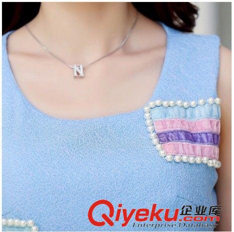 夏款套裝 2015夏裝新品 進(jìn)口面料無(wú)袖假兩件修身淑女氣質(zhì)連衣裙原始圖片2