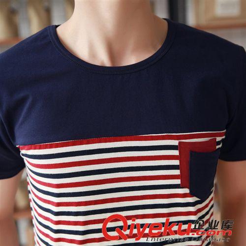 情侶裝 2015 新款男女情侶裝韓版圓領短袖T恤打底條紋班服打底原始圖片3