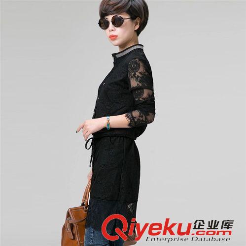 歐美風 2015春裝新款 歐洲立領中長款蕾絲打底衫女長袖上衣A8525站原始圖片2