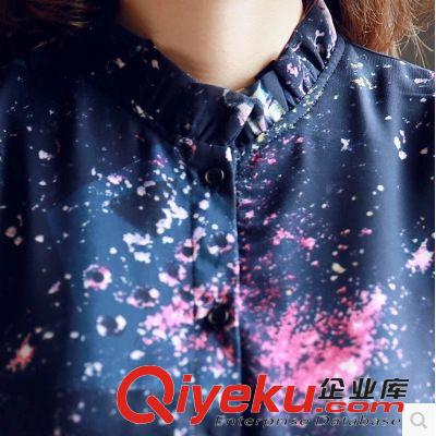 4,13上新 雪紡連衣裙2015春裝新款韓版女裝翻領星空印花寬松百褶裙子原始圖片3