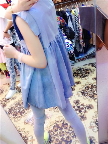 孕婦裝 2015夏裝時(shí)尚鑲鉆孕婦牛仔上衣 娃娃衫孕婦連衣裙批發(fā) 一件代發(fā)原始圖片3