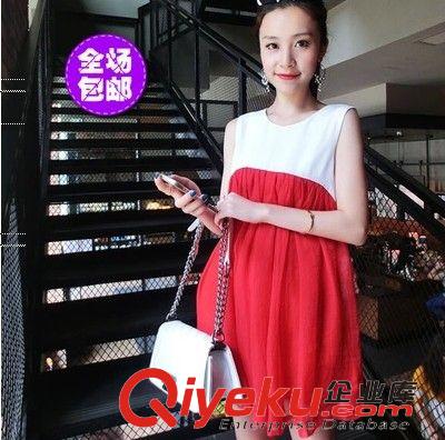 孕婦裝 2015新款孕婦裝韓版雪紡孕婦背心裙 夏季中長款蕾絲孕婦連衣裙子