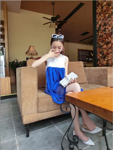孕婦裝 2015孕婦裝 夏款韓版接拼色無袖雪紡接拼簡潔 時(shí)尚孕婦連衣裙原始圖片3