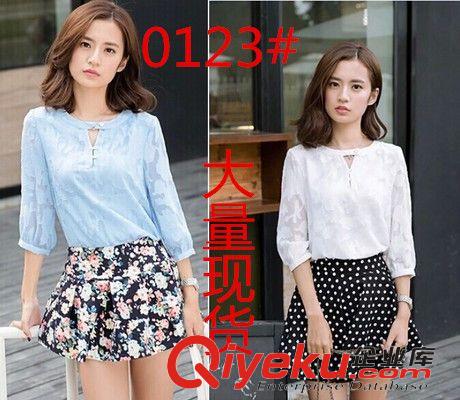 三月中旬上衣 2015夏裝新款雪紡衫女 韓版打底衫圓領(lǐng)七分袖雪紡衫女