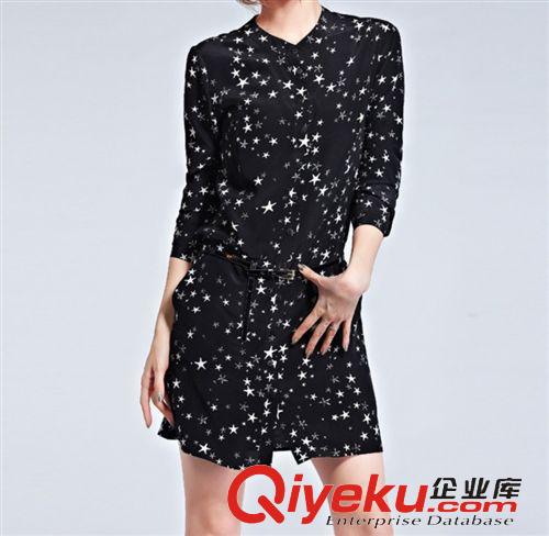 三月中旬上衣 2015 新款女裝星星 印花雪紡 韓版襯衫裙中長(zhǎng)款 連衣裙現(xiàn)貨